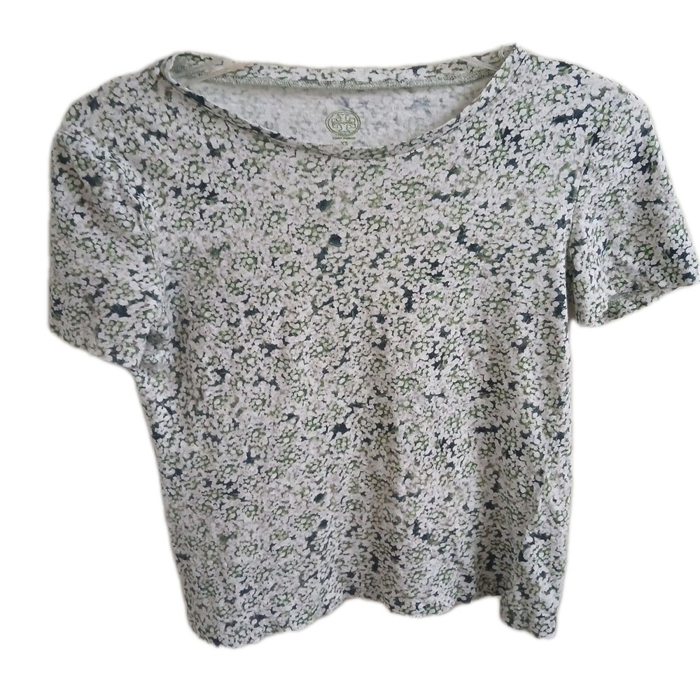 Tory Burch Top Womens 100% LINEN CROP Short Sleeve T-Shirt Top Size XS